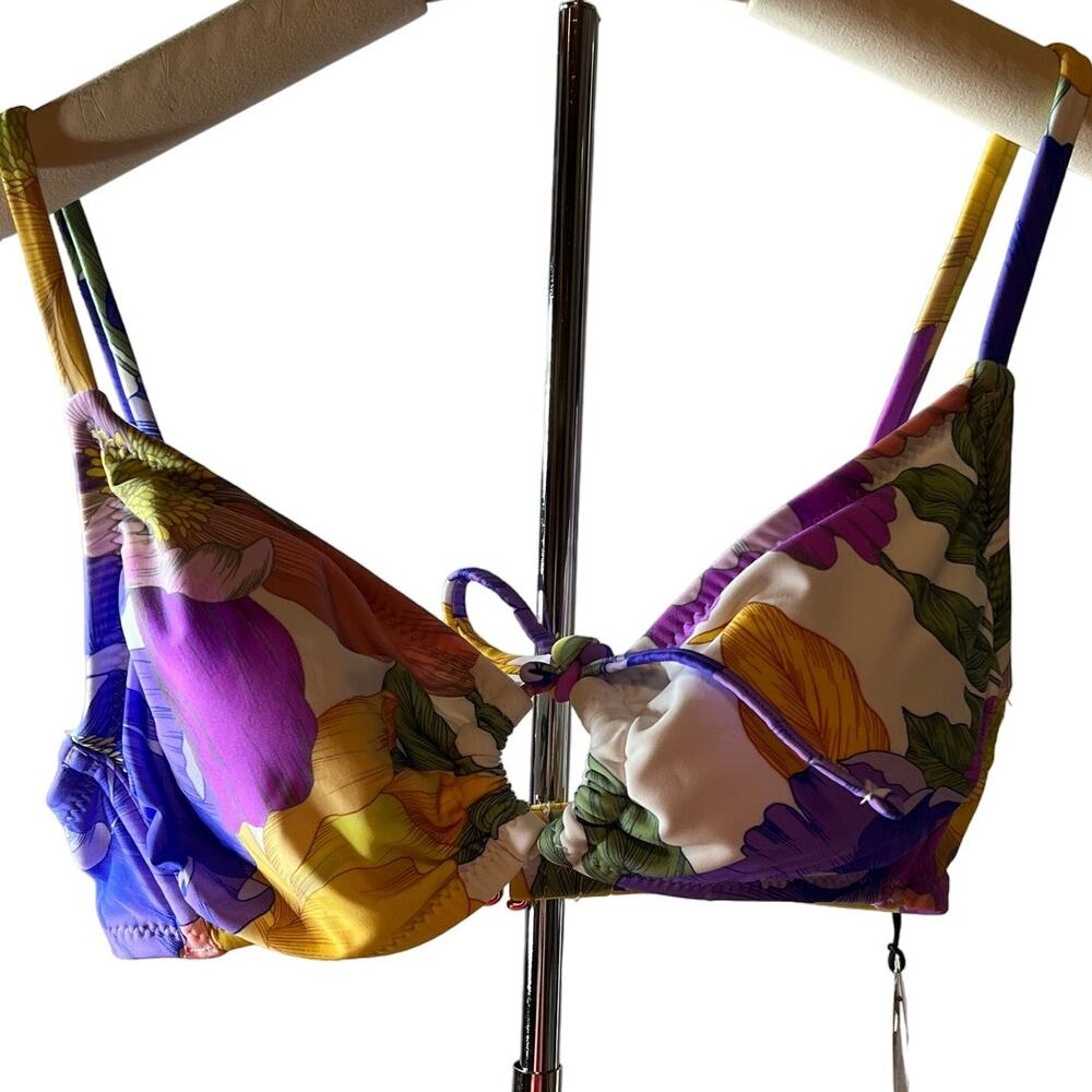 Shade & Shore Women's Floral Print Tie-Front Bikini top - Size Small - NWT